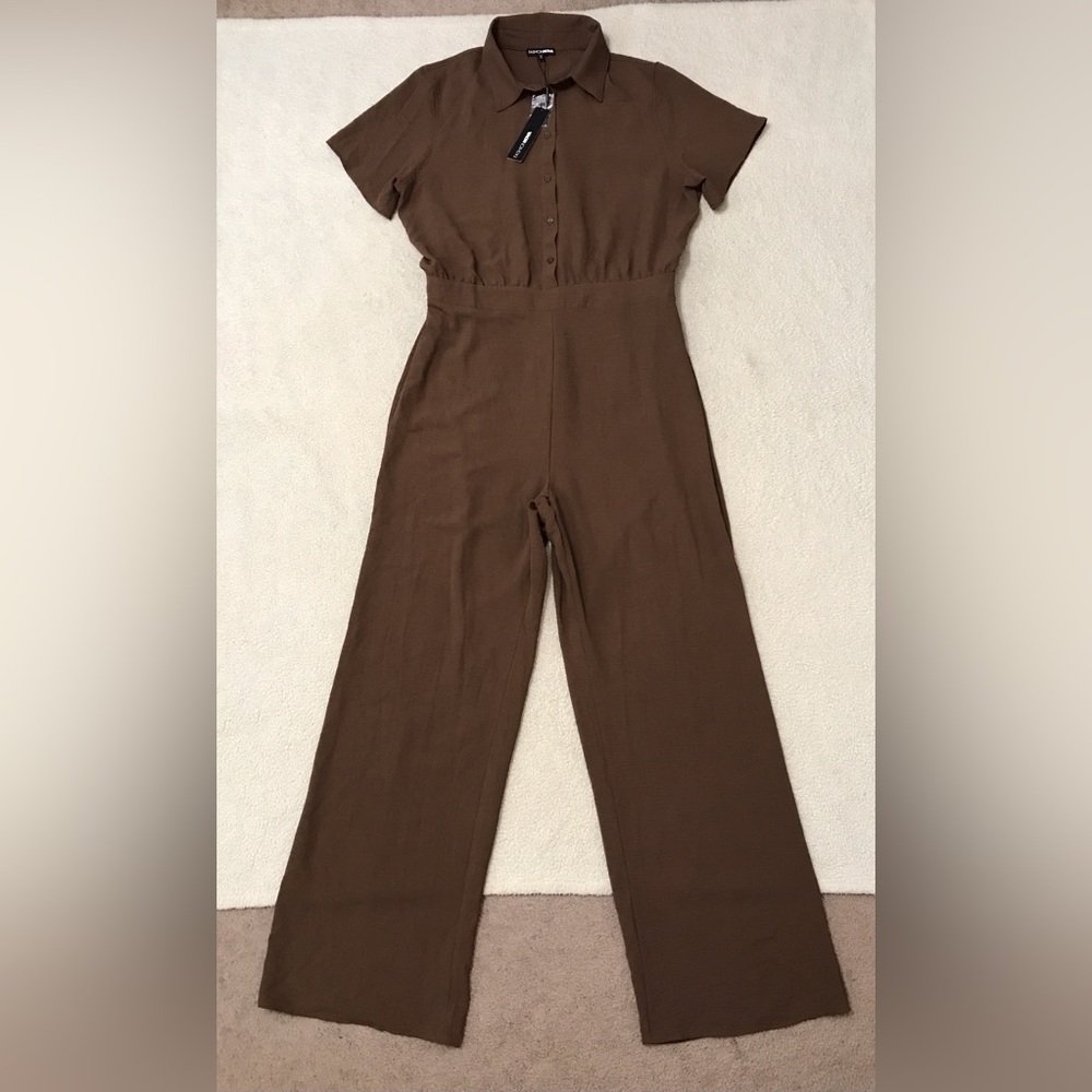 Fashion Nova Wide Leg Jumpsuit Short Sleeve Chocolate Brown Size 1X - Picture 4 of 16